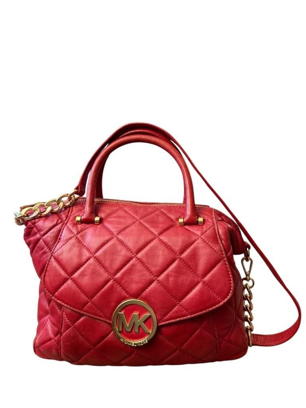 Michael Kors Fulton Red Quilted Leather Convertible Satchel